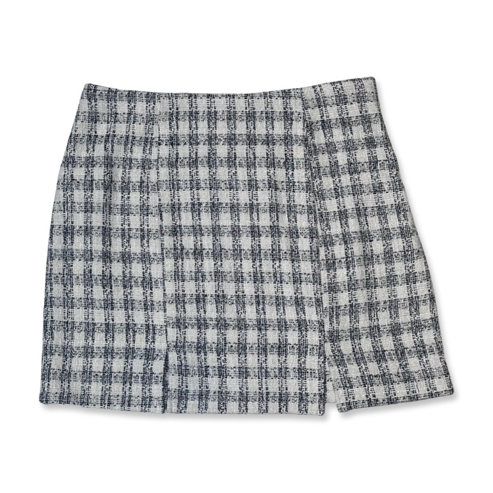Black and White Plaid Tweed Mini Skirt